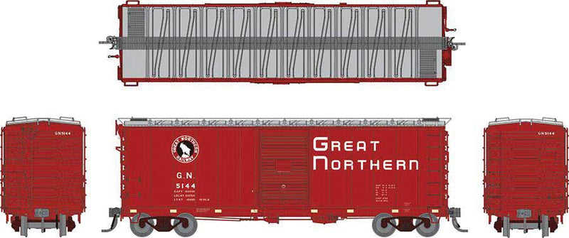 Rapido 155008A GN 40' 12-Panel Boxcar w/Late Improved Dreadnaught Ends - Ready to Run -- Great Northern (Chinese Red, black, white), HO