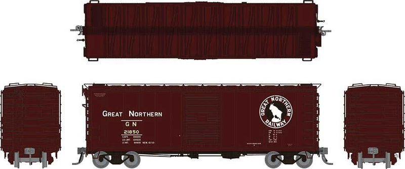 Rapido 155001A GN 40' 12-Panel Boxcar w/Early Improved Dreadnaught Ends - Ready to Run -- Great Northern (Mineral Red, black, white), HO