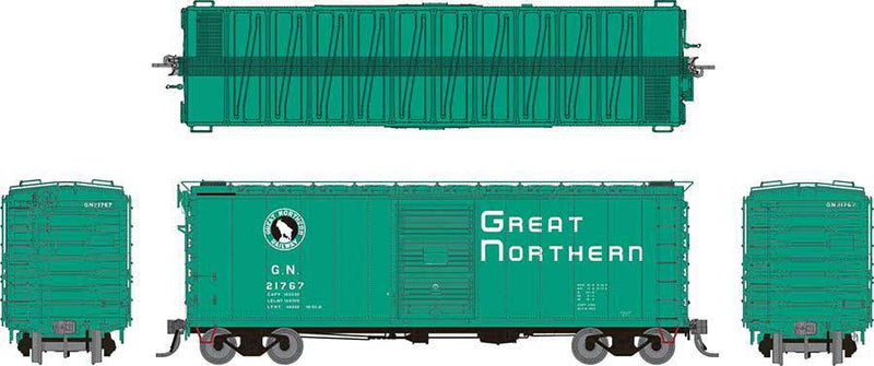 Rapido 155003A GN 40' 12-Panel Boxcar w/Early Improved Dreadnaught Ends - Ready to Run -- Great Northern (Glacier Green, black, white), HO