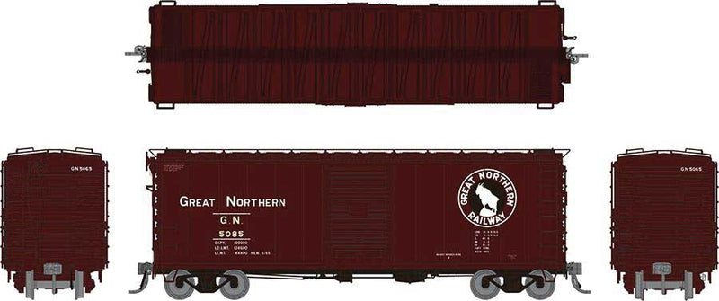 Rapido 155005 GN 40' 12-Panel Boxcar w/Late Improved Dreadnaught Ends 6-Pack - Ready to Run -- Great Northern (Mineral Red, black, white), HO