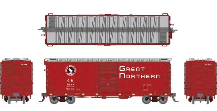 Rapido 155008 GN 40' 12-Panel Boxcar w/Late Improved Dreadnaught Ends 6-Pack - Ready to Run -- Great Northern (Chinese Red, black, white), HO