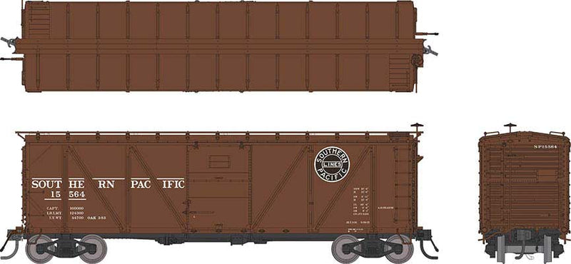 Rapido 171007 Class B-50-15 Boxcar - Rebuilt w/Viking Roof 6-Pack - Ready to Run -- Southern Pacific (1931 to 1946 Scheme, Boxcar Red, Black Lines Logo), HO