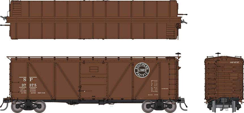 Rapido 171053 Class B-50-16 Boxcar - Rebuilt w/Viking Roof 6-Pack - Ready to Run -- Southern Pacific (1931 to 1946 Scheme, Boxcar Red, Black Lines Logo), HO