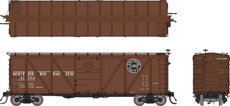 Rapido 171054 Class B-50-16 Boxcar - Rebuilt w/Viking Roof 6-Pack - Ready to Run -- Southern Pacific (1946 to 1952 Scheme, Boxcar Red, Black Lines Logo), HO