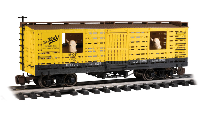 Bachmann 98708 Animated Stock Car with Cattle - Ready to Run -- Missouri-Kansas-Texas (yellow, black), G