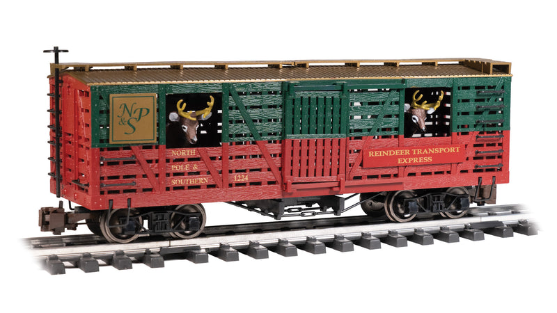 Bachmann 98709 Animated Stock Car with Reindeer - Ready to Run -- Christmas (green, red), G