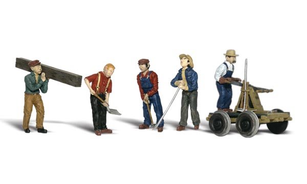 Woodland Scenics WOO1898 Rail Workers w/Handcar - Scenic Accents(R) -- pkg(5), HO Scale