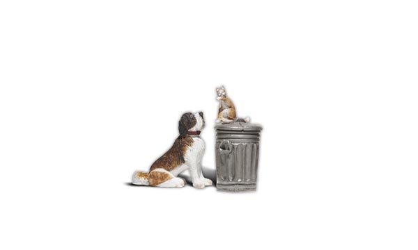 Woodland Scenics WOO2524 Scenic Accents(R) Figures -- Dog w/Cat On Trashcan, G Scale