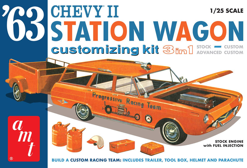 AMT Model Kits AMT1201 1963 CHEVY II STATION WAGON W/TRAILER 1:25 SCALE MODEL KIT