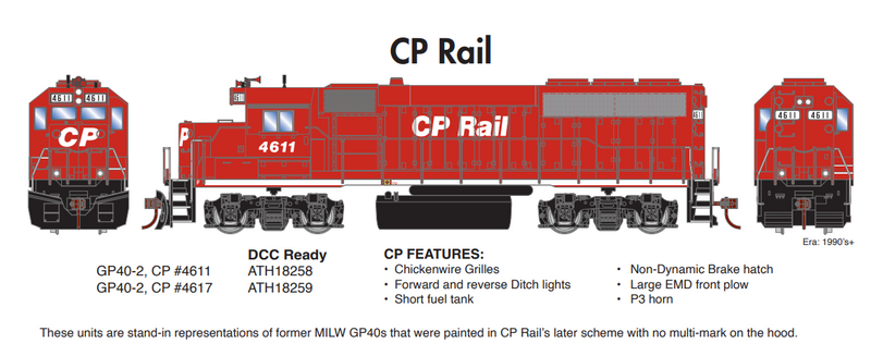 PREORDER Athearn ATH18259 HO GP40-2 Sound-Ready, CPR