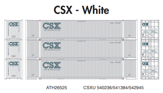 Athearn ATH26525 HO RTR 53' Jindo Container, CSXU 540236/541384/542945