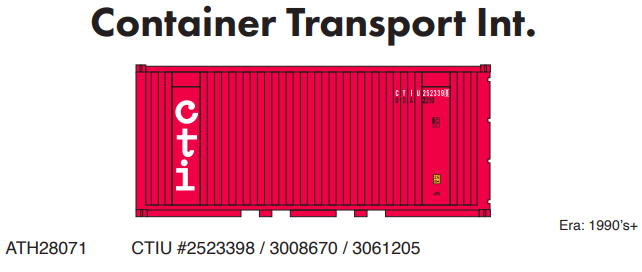 PREORDER Athearn ATH28071 HO 20' Corrugated Container, CTIU (3)