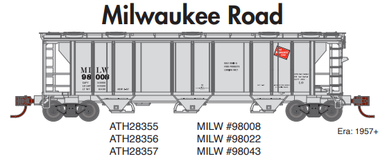 Athearn ATH28355 N PS-2 2893 3-Bay Covered Hopper, MILW