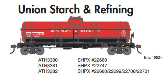 PREORDER Athearn ATH3381 HO 1-Dome Tank, Union Starch/SHPX