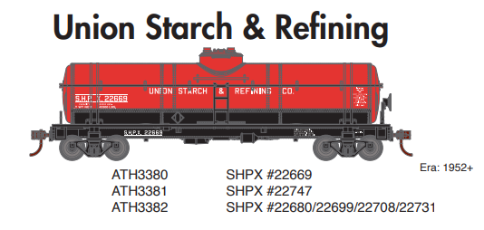 PREORDER Athearn ATH3380 HO 1-Dome Tank, Union Starch/SHPX