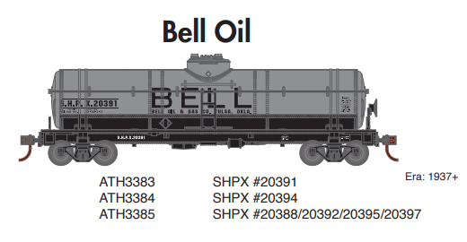 PREORDER Athearn ATH3384 HO 1-Dome Tank, Bell Oil/SHPX