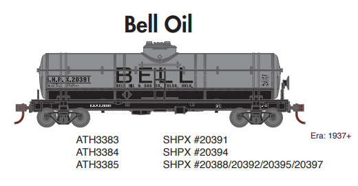 PREORDER Athearn ATH3383 HO 1-Dome Tank, Bell Oil/SHPX