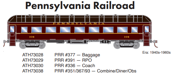 PREORDER Athearn ATH73030 HO RTR Arch Roof Coach, PRR