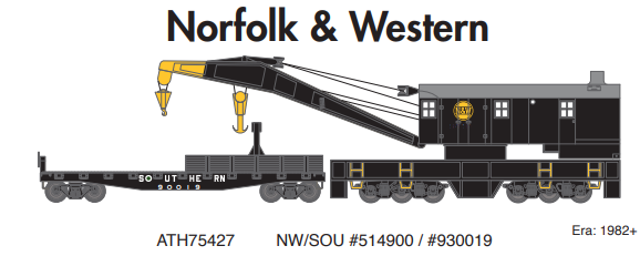 Athearn ATH75427 HO 200T Crane/Tender, N&W/SOU