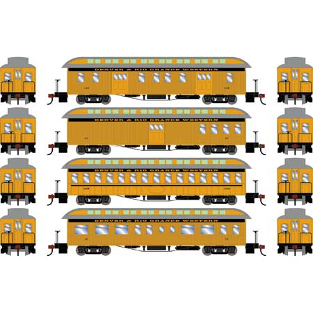 PREORDER Athearn ATH84844 HO 50' Old Time Overland Passenger Set,D&RGW