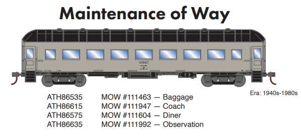 PREORDER Athearn ATH86615 HO RTR Arch Roof Coach, MOW