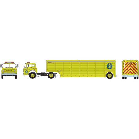 PREORDER Athearn ATH92463 HO Ford C Truck with Hazmat Trailer, Fire Rescue