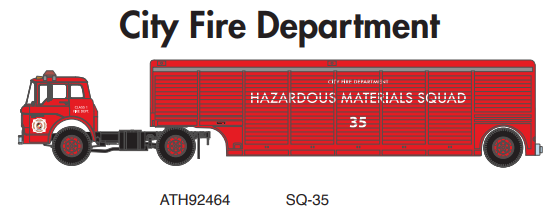 Athearn ATH92464 HO Ford C Truck with Hazmat Trailer, Fire Rescue