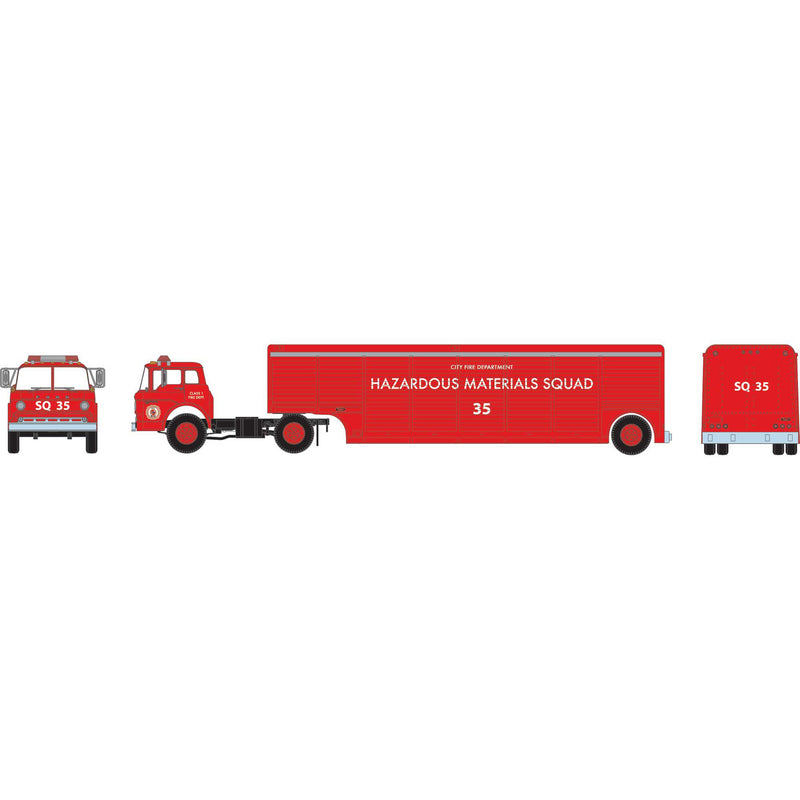 Athearn ATH92464 HO Ford C Truck with Hazmat Trailer, Fire Rescue