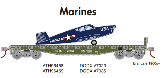 PREORDER Athearn ATH96459 HO 40' Flat Car w/Plane, DODX/Marines