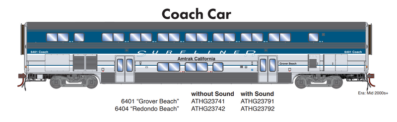PREORDER Athearn Genesis ATHG23741 HO Surfliner Coach/Lights, AMTK/Grover Beach