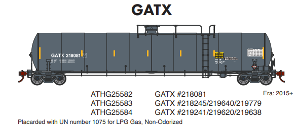 Athearn Genesis ATHG25583 HO 33,900-Gallon LPG Tank, GATX