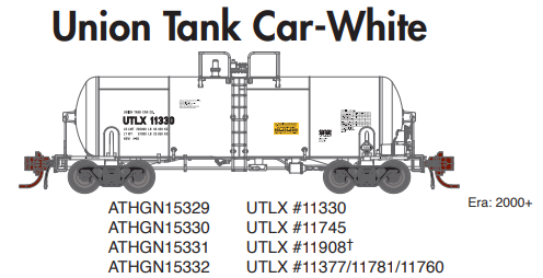 PREORDER Athearn Genesis ATHGN15330 N 13,600-Galon Acid Tank, UTLX/White