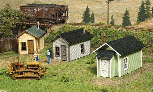 American Model Builders 722 Miner's Cabin; Laser-Cut Wood Kit pkg(3) -- Each: 2-3/4 x 1-1/2 x 1-3/4" 6.9 x 3.8 x 4.4cm (Includes Shed), HO Scale