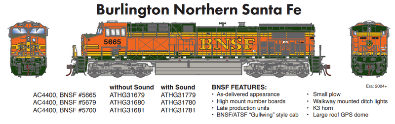 PREORDER Athearn Genesis ATHG31780 HO AC4400CW w/DCC & Sound, BNSF