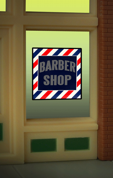 Miller Engineering Animation MIE8930 Barber Window Sign, HO and O Scales