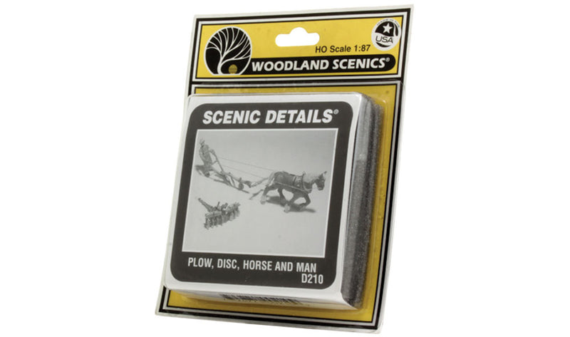 Woodland Scenics D210 Plow, Disc, Horse & Man (UNPAINTED METAL KIT) HO Scale Kit