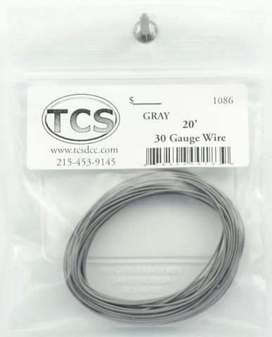 Train Control Systems TCS1086 30-Gauge Wire - 20'  6.1m Roll -- Gray