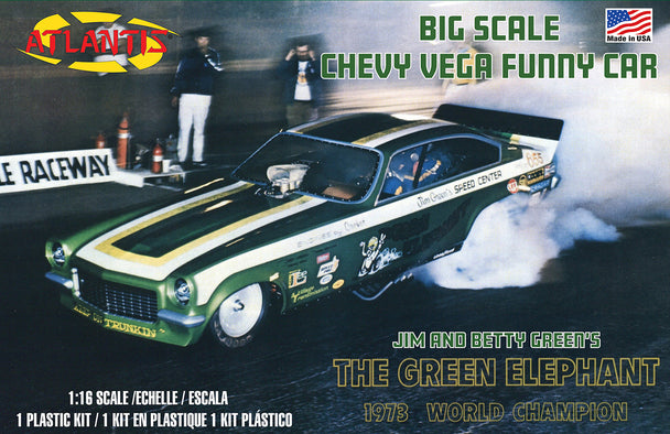 Atlantis Models AANH1494 Green Elephant Chevy Vega Funny Car Model Kit, 1:16 Scale