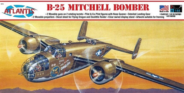 Atlantis Models H216 B-25 Mitchell Bomber Flying Dragon Plastic Model Kit 1:64