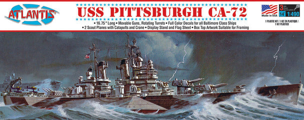 Atlantis Models AANH457 USS Pittsburgh CA-72 heavy Cruiser Plastic Model Kit, 1:490 Scale