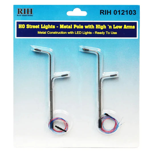 Rock Island Hobby RIH012103 HO Scale Street Lights 2 vertical poles w high and low arms