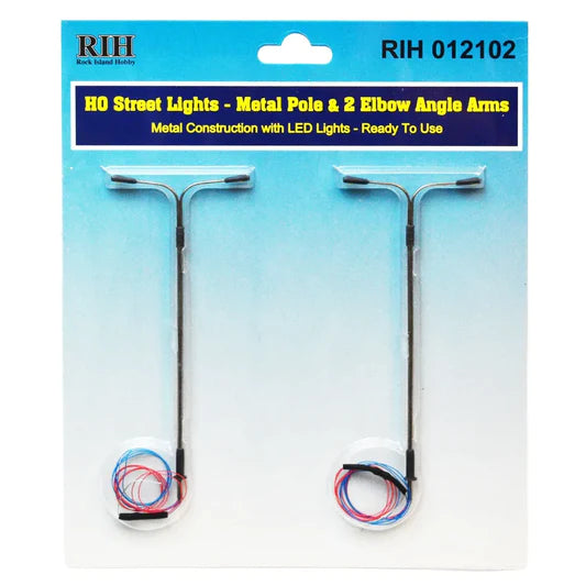 Rock Island Hobby RIH012102 HO Scale Street Lights w vertical pole and 2 elbow arms