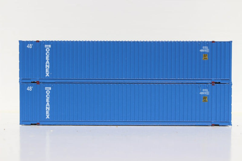 Jacksonville Terminal Company 485013 OCEANEX 48' HC 3-42-3 corrugated containers with Magnetic system, FIRST TIME IN N SCALE. JTC