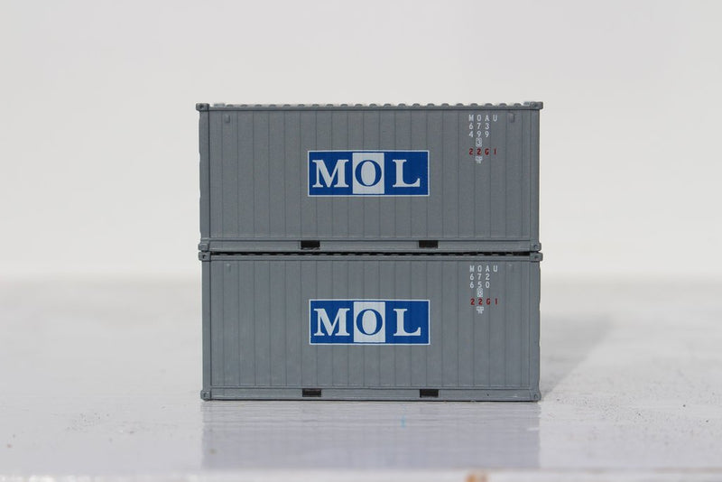 Jacksonville Terminal Company 205351 MOL 20' Std. height containers with Magnetic system, Corrugated-side. JTC-205351, N Scale