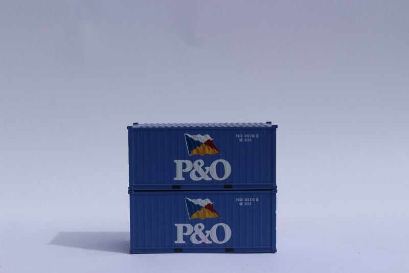 Jacksonville Terminal Company 205329 P&O (flag) 20' Std. height containers with Magnetic system, Corrugated-side. JTC-205329, N Scale