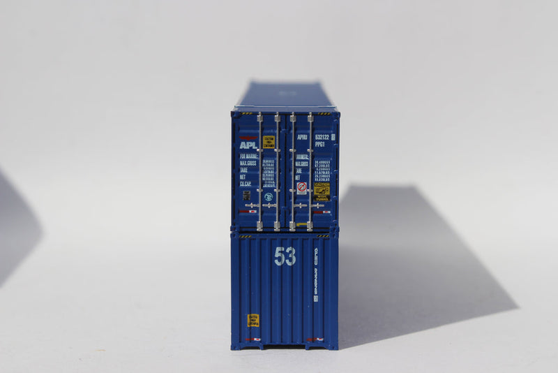 Jacksonville Terminal Company 535081 APL large logo set #2, "No Lift" Ocean 53' Containers with IBC castings at 53' corner. JTC # 535081, N Scale