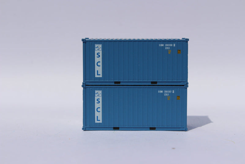 Jacksonville Terminal Company 205326 Safmarine and CMBT Lines faded (SCMU) 20' Std. height containers with Magnetic system, Corrugated-side. JTC-205326, N Scale