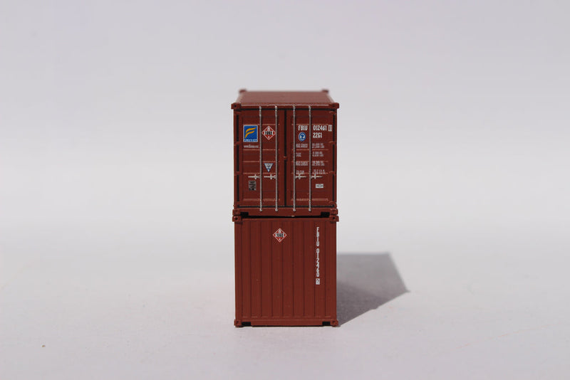 Jacksonville Terminal Company 205325 Florens w/Hazard Stickers 20' Std. height containers with Magnetic system, Corrugated-side. JTC-205325, N Scale