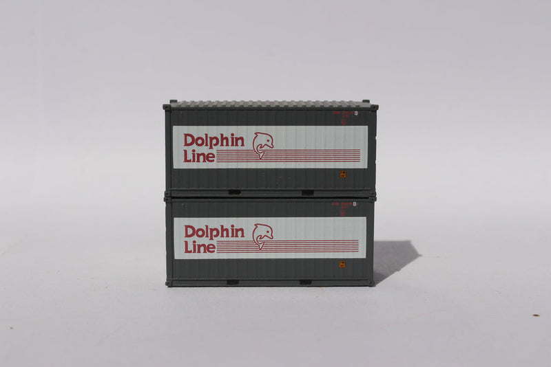 Jacksonville Terminal Company 205435 DOLPHIN LINE 20' Std. height containers with Magnetic system, Corrugated-side. JTC-205435, N Scale
