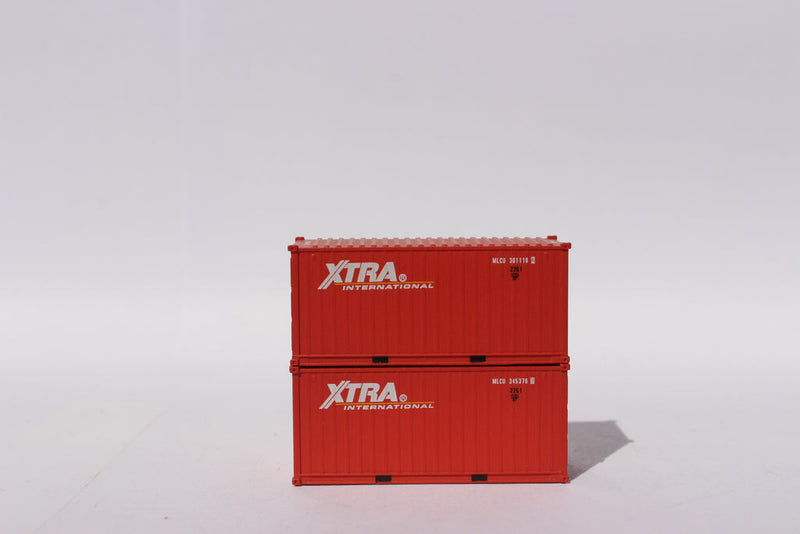 Jacksonville Terminal Company 205372 XTRA International (MLCU Matson lease) 20' Std. height containers with Magnetic system, Corrugated-side. JTC-205372, N Scale